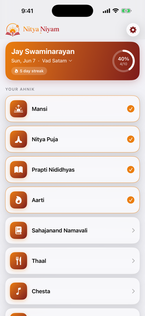 Nitya Niyams home screen